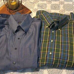 Jos. A. Bank Blue Solid Dress Shirt & Green Plaid Button-Down